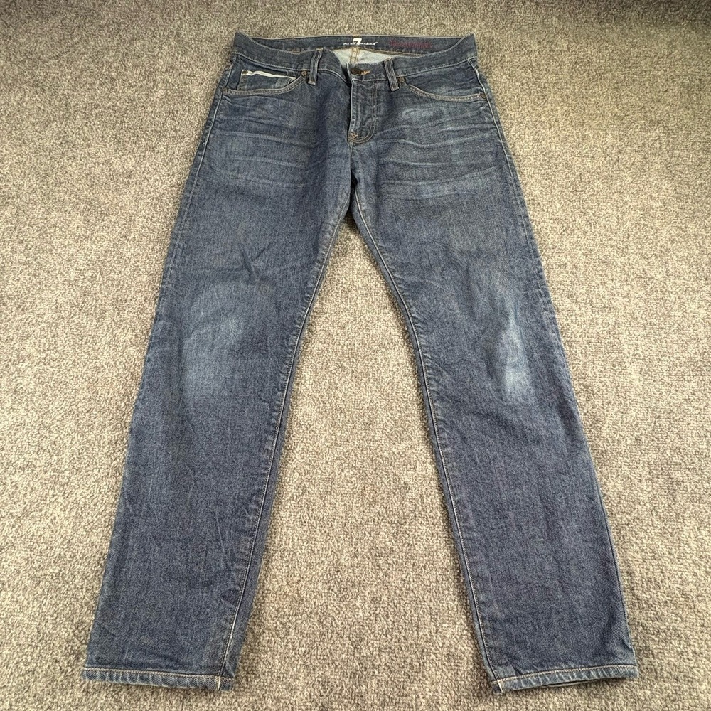 7 For All Mankind The Straight Jeans Men's 32 Blue Faded Whiskered Grunge Skater